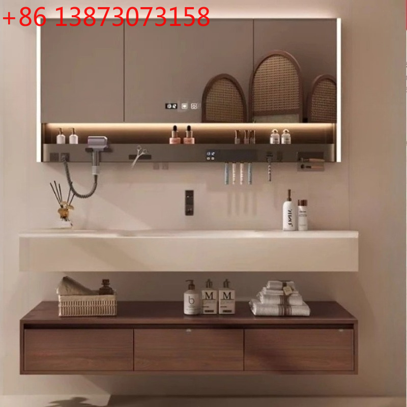 Home Bathroom Vanity Combo - Walnut Ceramic Bathroom Cabinet Sink Under