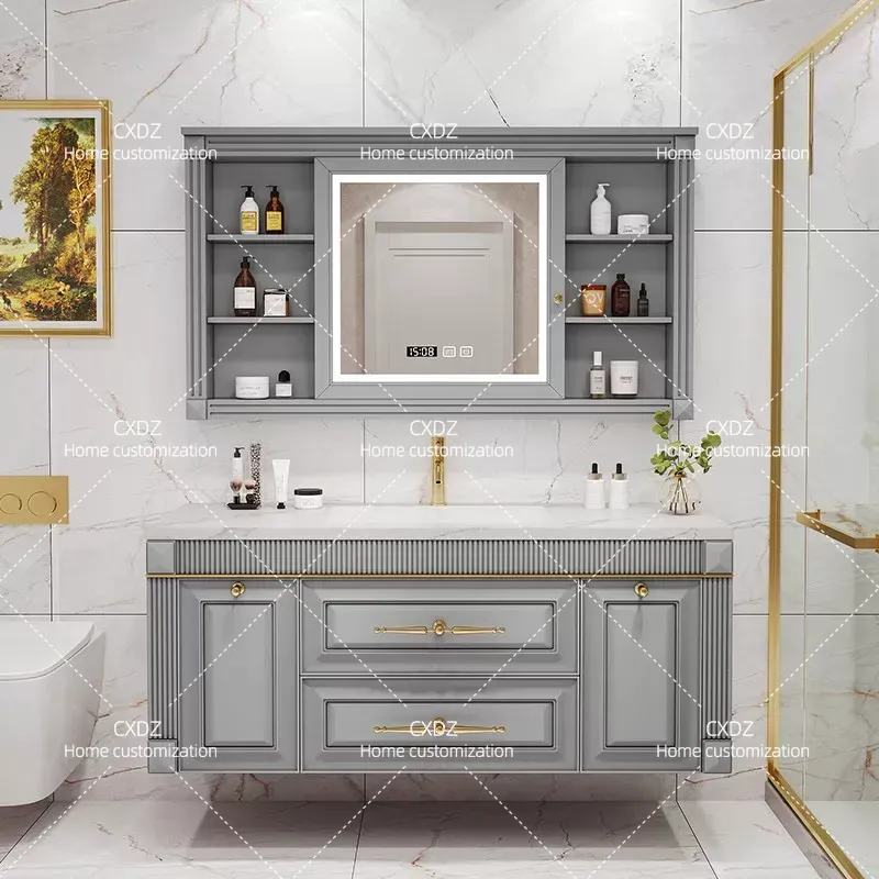 American Oak Rock Slab Seamles - Home Bathroom Vanity Combo ulasan dan harga