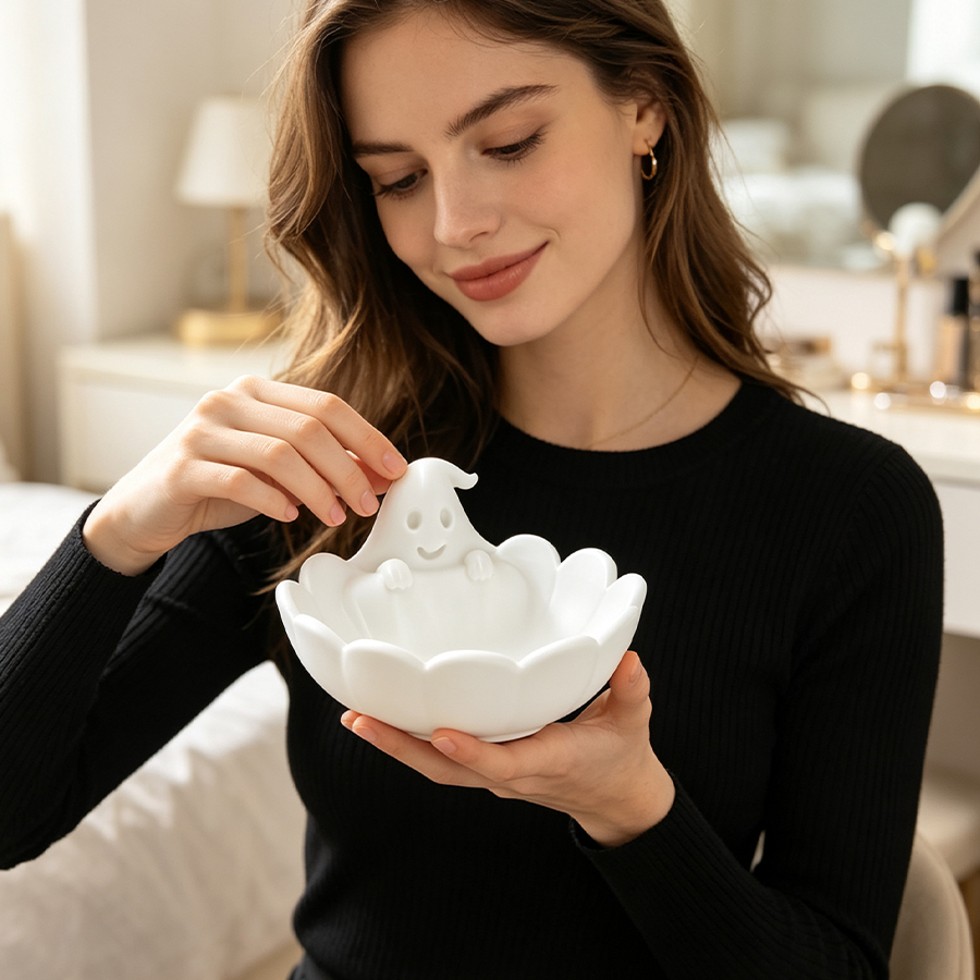 Matte White 3D Cute Ghost-Shap - Home Essentials Bathroom Storage ulasan dan harga