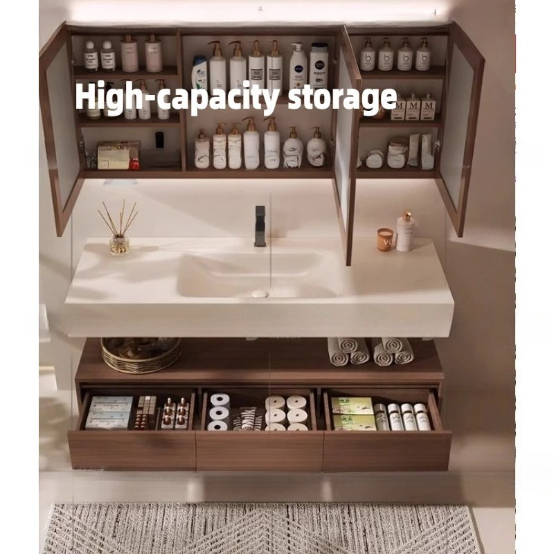 Walnut Ceramic Bathroom Cabine - Home Bathroom Vanity Combo ulasan dan harga